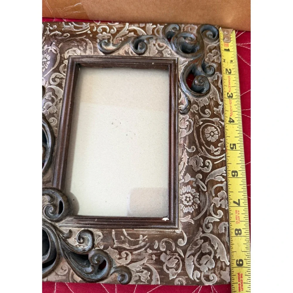 Vintage Ornate Distressed Heavy Resin Picture Frame 4x6 Scroll Floral Brown